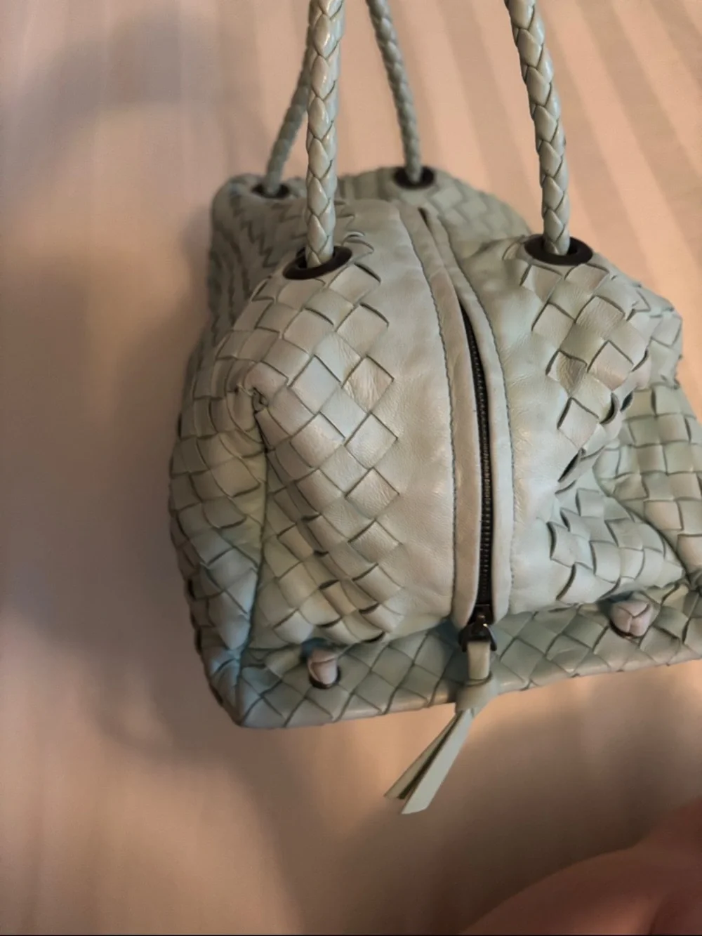 Bottega Veneta Woven Top-Handle Satchel in Light Sage